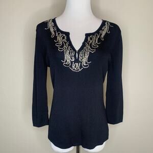 Joseph A Embellished Beaded Black Sweater Sz Medium